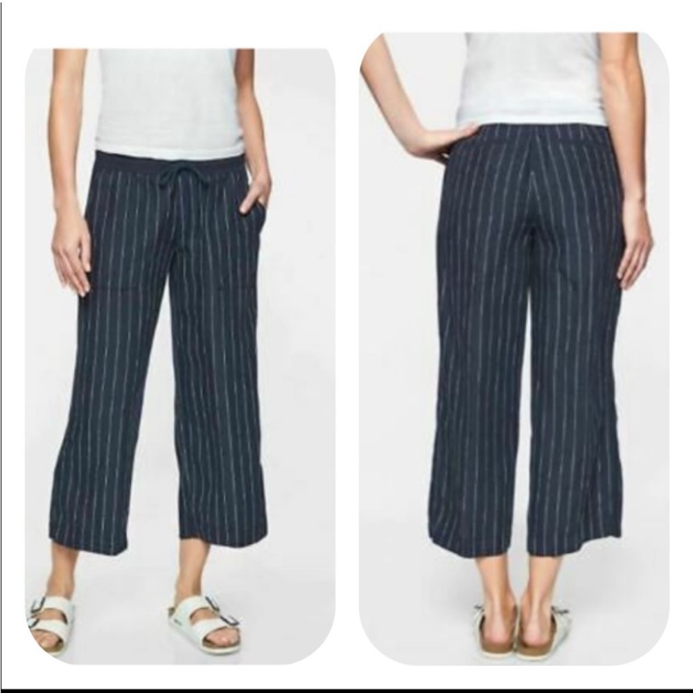Athleta Navy Pinstripe Cropped Wide-Leg Pants
